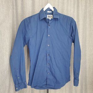 Express 1MX Men's Extra Slim Fit Button Up Navy Long Sleeve Size Large 15-15.5